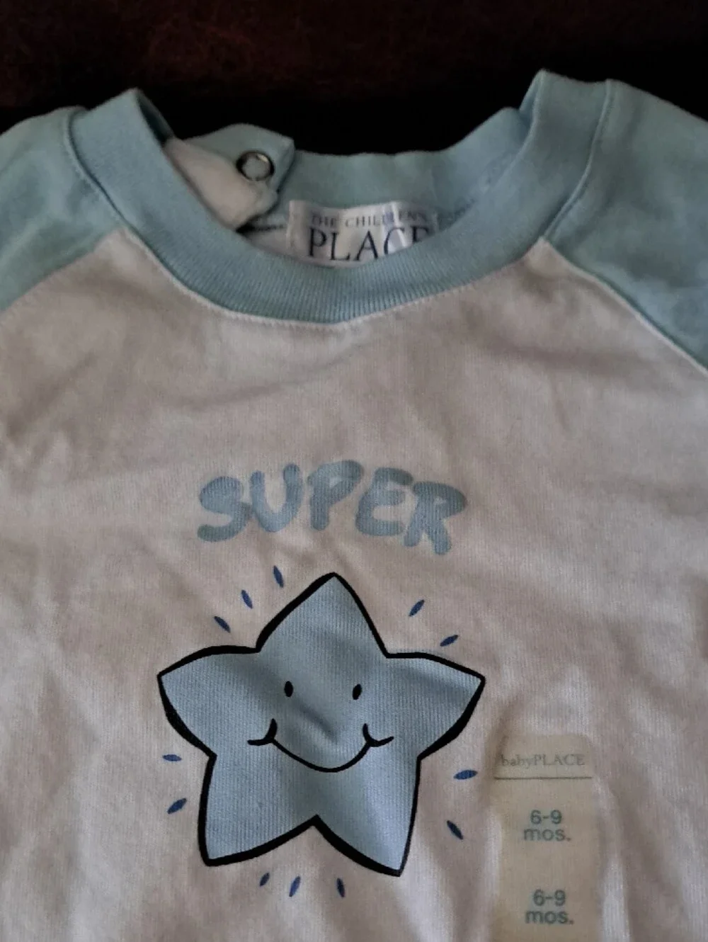 The Children's Place 6-9 mos. Soft Cotton Baby One-Piece in White and Light Blue